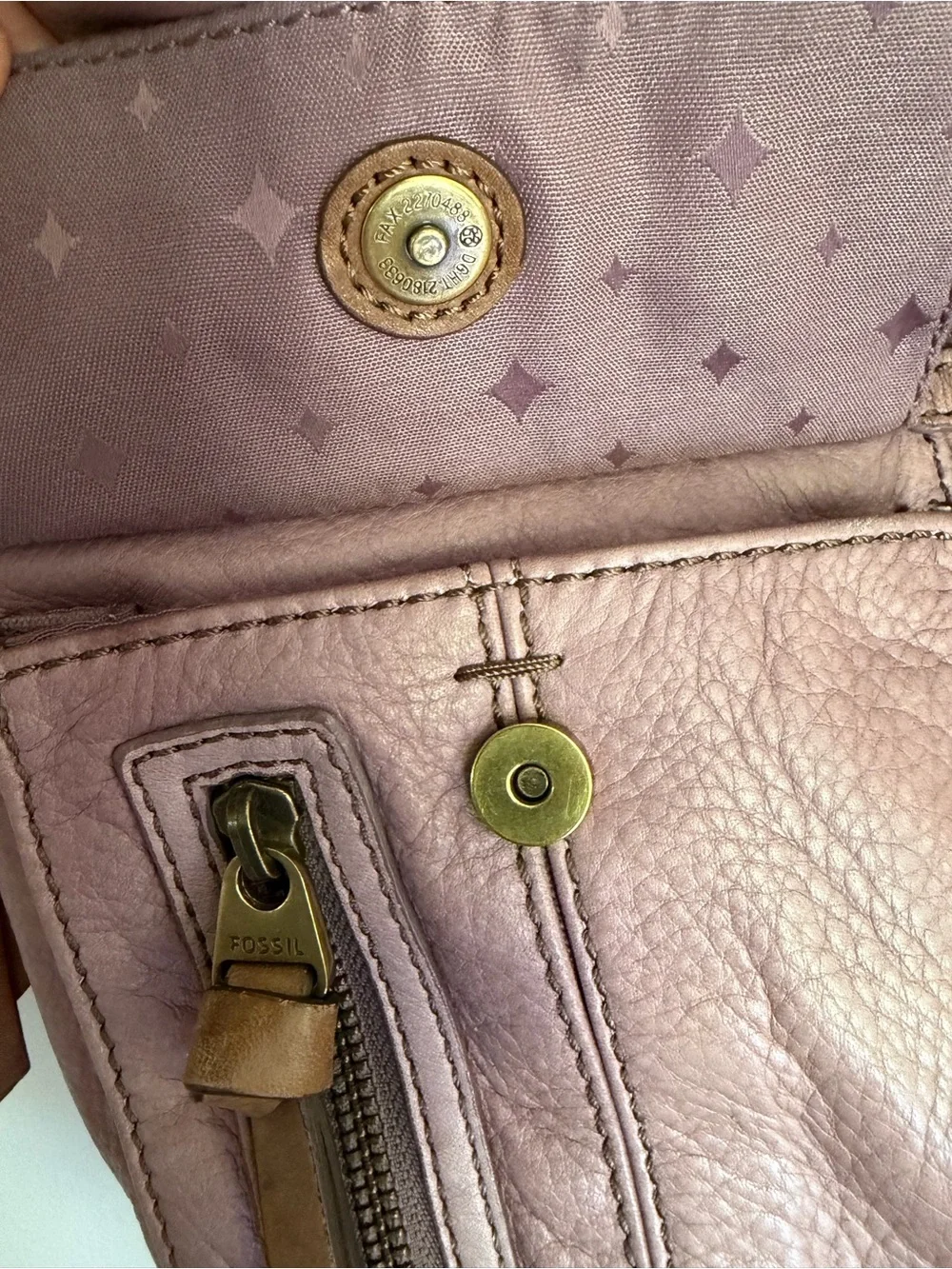 Fossil Mauve Purple Leather Shoulder Bag Tote - Picture 3 of 6